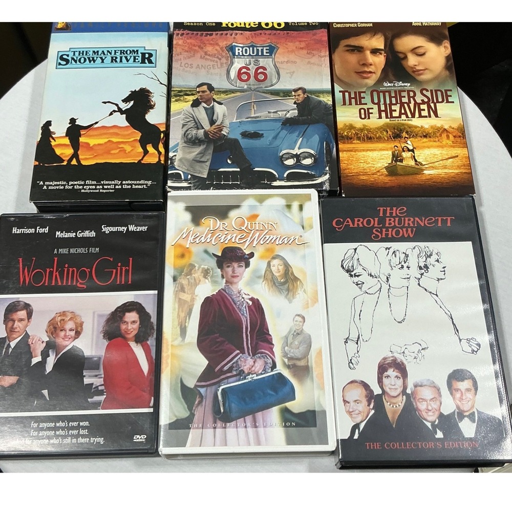Mixed VHS DVD Lot Route 66 Working Girl Carol Burnett Snowy River 6pc